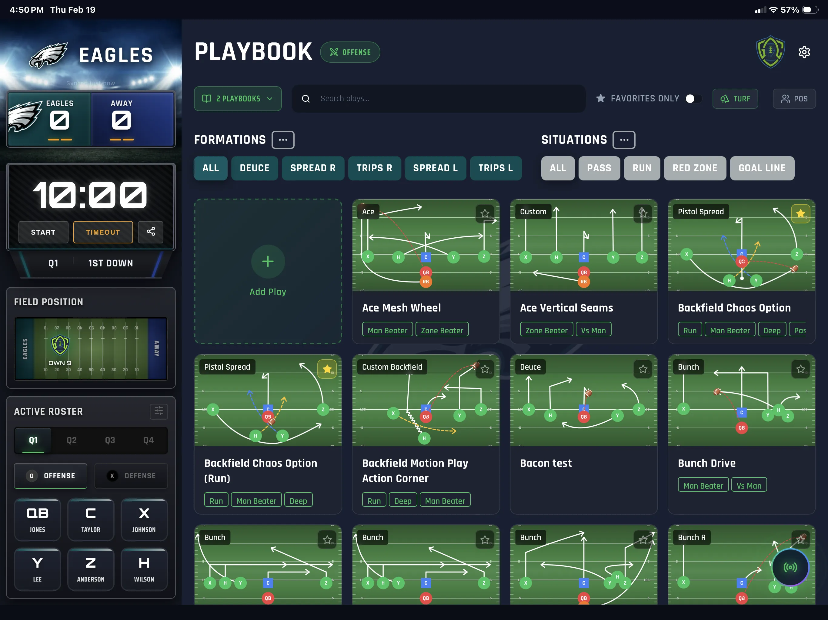 Sideline Command Gridiron Mode with full game tracking, field position, and play-by-play