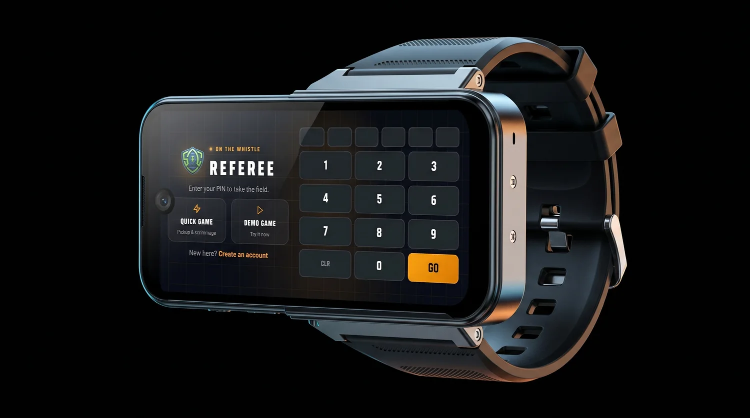 Referee logging in with their PIN on the wrist device for league play